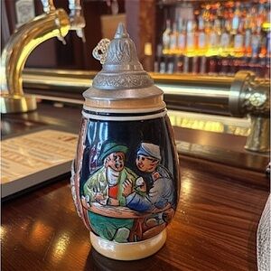 Vintage German Hand Painted Beer Stein Pewter Lid 1979